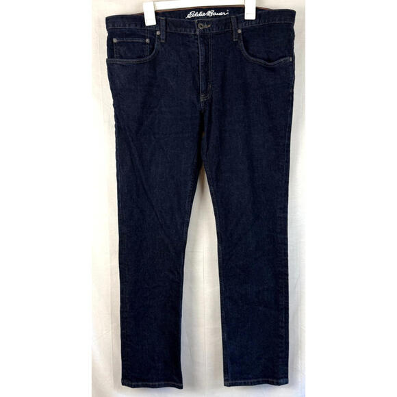 Eddie Bauer Jeans Mens 38x32 Dark Wash Slim Fit Tapered Blue Denim - Picture 1 of 9